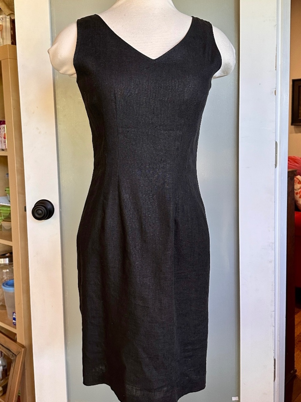 Vintage Sake Black Linen Dress Sheath Lined, Size 4 Classic Style
